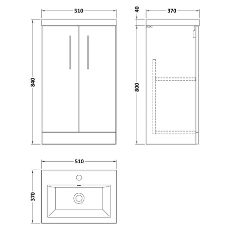 Nuie Arno Compact 500mm Floor Standing 2 Door Vanity Unit & Basin Midnight Blue PAL034E LD