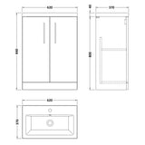 Nuie Arno Compact 600mm Floor Standing 2 Door Vanity Unit & Basin Midnight Blue PAL035E LD