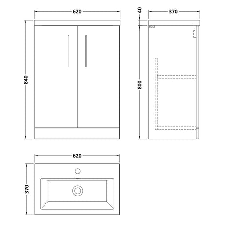 Nuie Arno Compact 600mm Floor Standing 2 Door Vanity Unit & Basin Midnight Blue PAL035E LD
