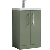 Nuie Arno Compact 500mm Floor Standing 2 Door Vanity Unit & Basin Satin Green PAL118