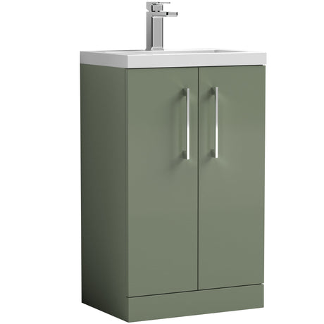 Nuie Arno Compact 500mm Floor Standing 2 Door Vanity Unit & Basin Satin Green PAL118
