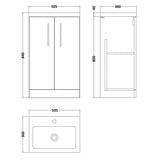 Nuie Arno Compact 500mm Floor Standing 2 Door Vanity Unit & Basin Satin Green PAL118 LD