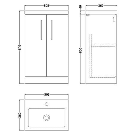 Nuie Arno Compact 500mm Floor Standing 2 Door Vanity Unit & Basin Satin Green PAL118 LD