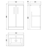 Nuie Arno Compact 500mm Floor Standing 2 Door Vanity Unit & Basin Satin Green PAL118E LD