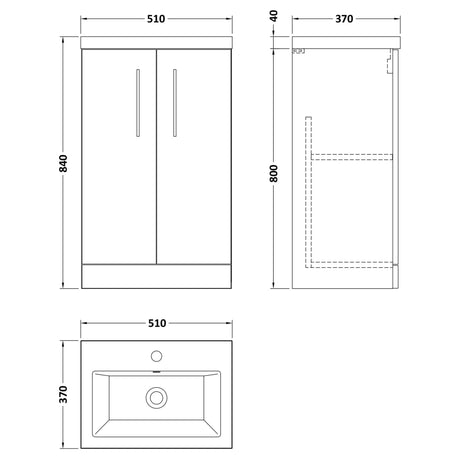 Nuie Arno Compact 500mm Floor Standing 2 Door Vanity Unit & Basin Satin Green PAL118E LD