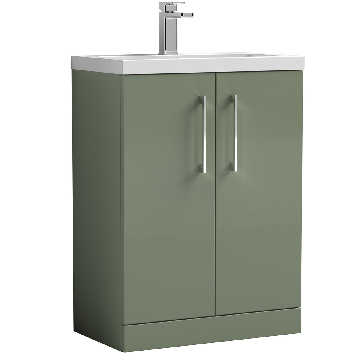 Nuie Arno Compact 600mm Floor Standing 2 Door Vanity Unit & Basin Satin Green PAL119