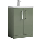 Nuie Arno Compact 600mm Floor Standing 2 Door Vanity Unit & Basin Satin Green PAL119