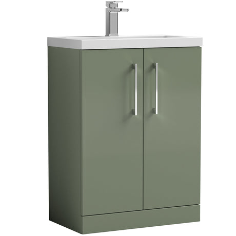 Nuie Arno Compact 600mm Floor Standing 2 Door Vanity Unit & Basin Satin Green PAL119