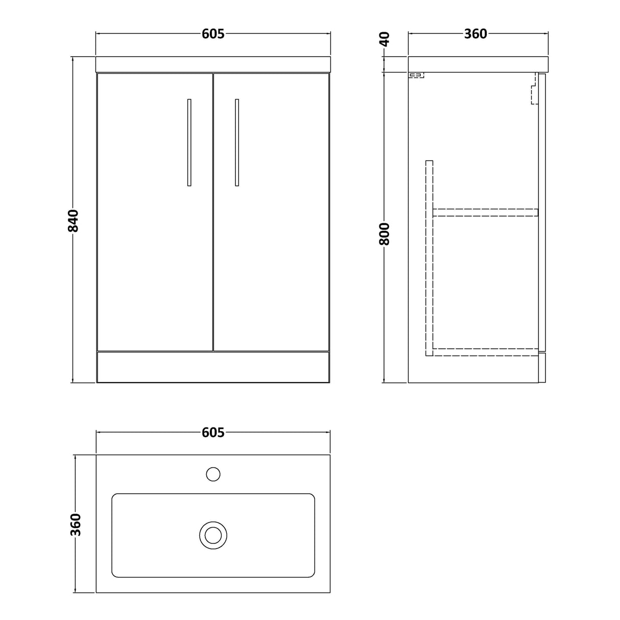 Nuie Arno Compact 600mm Floor Standing 2 Door Vanity Unit & Basin Satin Green PAL119 LD