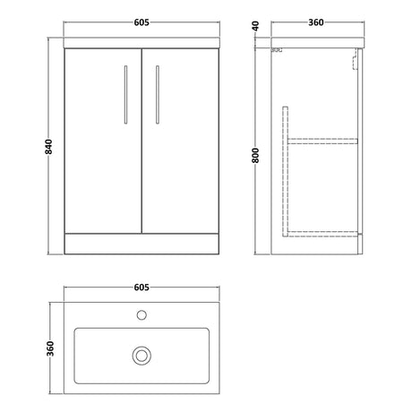 Nuie Arno Compact 600mm Floor Standing 2 Door Vanity Unit & Basin Satin Green PAL119 LD
