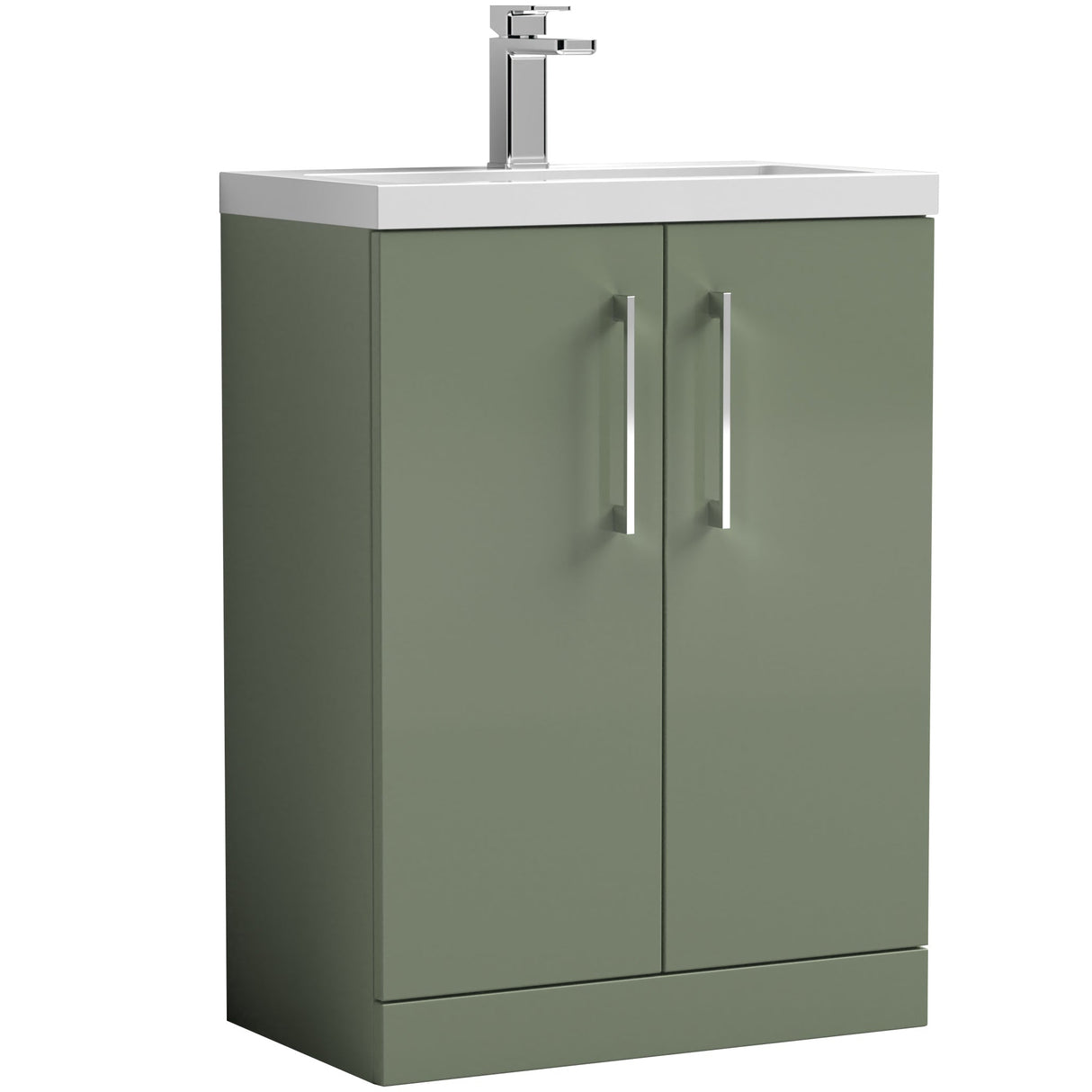 Nuie Arno Compact 600mm Floor Standing 2 Door Vanity Unit & Basin Satin Green PAL119E