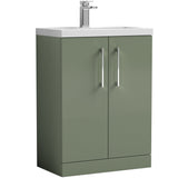 Nuie Arno Compact 600mm Floor Standing 2 Door Vanity Unit & Basin Satin Green PAL119E