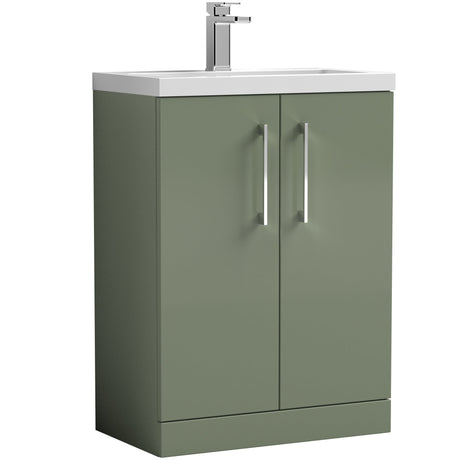 Nuie Arno Compact 600mm Floor Standing 2 Door Vanity Unit & Basin Satin Green PAL119E