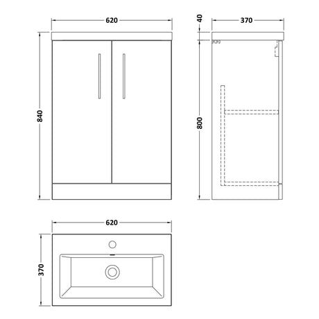 Nuie Arno Compact 600mm Floor Standing 2 Door Vanity Unit & Basin Satin Green PAL119E LD