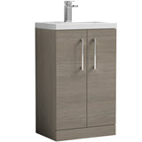 Nuie Arno Compact 500mm Floor Standing 2 Door Vanity Unit & Basin Solace Oak PAL122