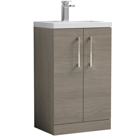 Nuie Arno Compact 500mm Floor Standing 2 Door Vanity Unit & Basin Solace Oak PAL122
