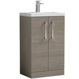 Nuie Arno Compact 500mm Floor Standing 2 Door Vanity Unit & Basin Solace Oak PAL122E