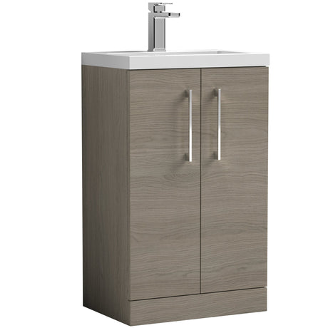 Nuie Arno Compact 500mm Floor Standing 2 Door Vanity Unit & Basin Solace Oak PAL122E