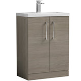 Nuie Arno Compact 600mm Floor Standing 2 Door Vanity Unit & Basin Solace Oak PAL123