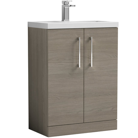 Nuie Arno Compact 600mm Floor Standing 2 Door Vanity Unit & Basin Solace Oak PAL123