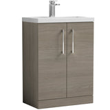 Nuie Arno Compact 600mm Floor Standing 2 Door Vanity Unit & Basin Solace Oak PAL123E