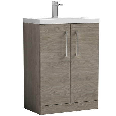 Nuie Arno Compact 600mm Floor Standing 2 Door Vanity Unit & Basin Solace Oak PAL123E