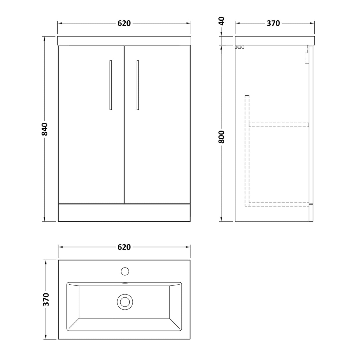 Nuie Arno Compact 600mm Floor Standing 2 Door Vanity Unit & Basin Solace Oak PAL123E LD