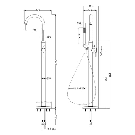 Hudson Reed Tec Lever Freestanding Bath Shower Mixer Tap with Shower Kit Chrome PN321 LD