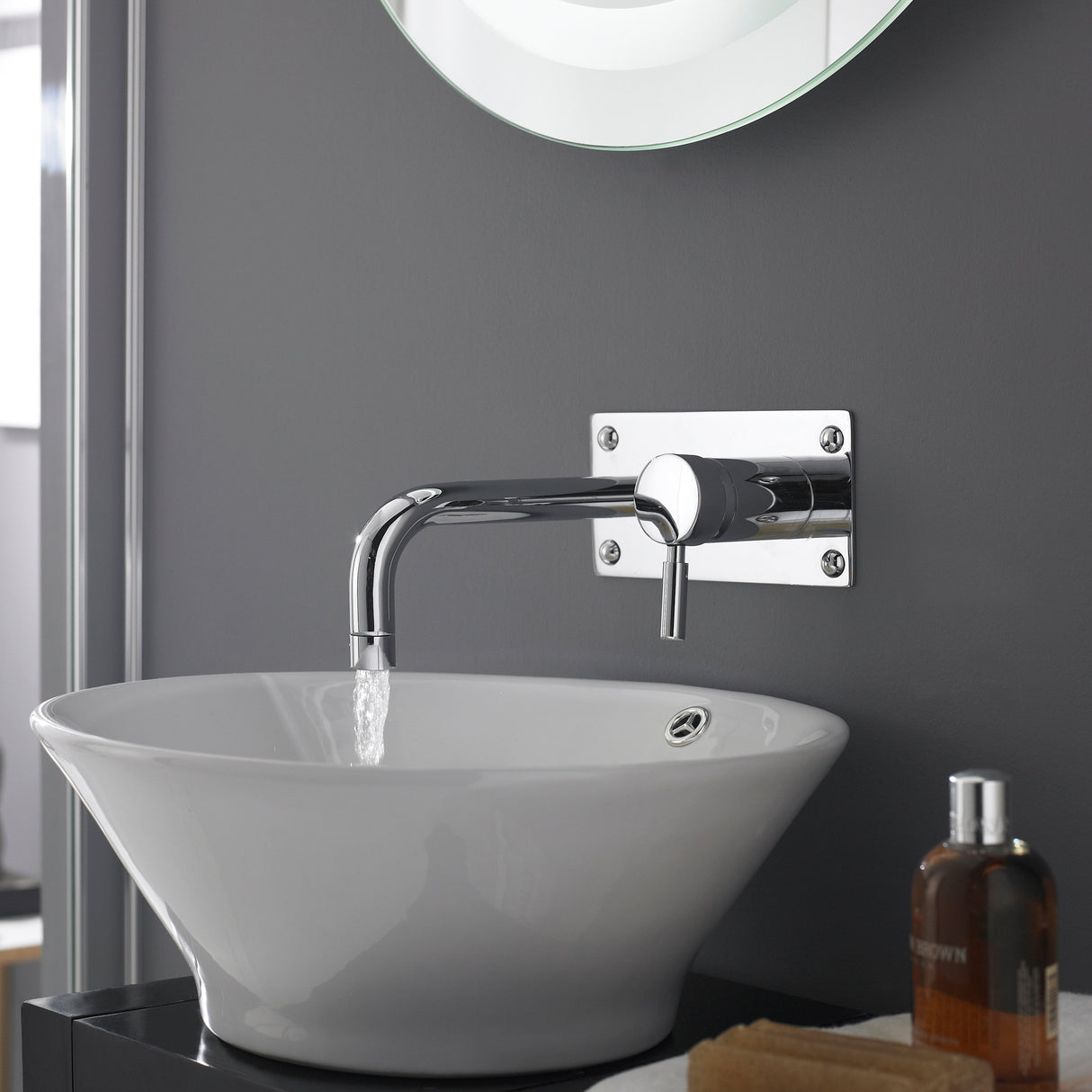 Hudson Reed Tec Lever 2-Hole Wall Mounted Basin Mixer / Bath Filler Tap With Plate Chrome PK328 LS