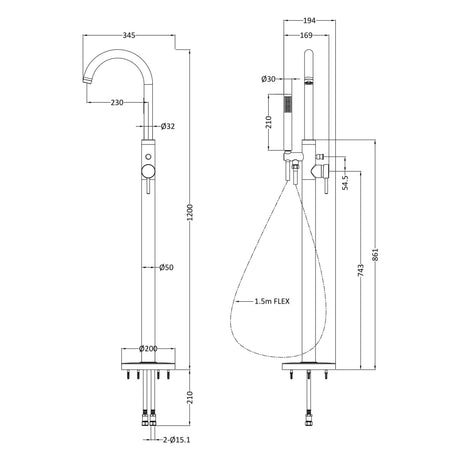 Hudson Reed Tec Lever Freestanding Bath Shower Mixer Tap with Shower Kit Matt Black PN421 LD