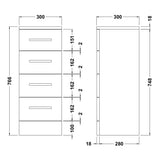 Nuie Mayford Floor Mounted 4 Drawer Storage Unit W300 x D300mm Gloss White PRC133 LD