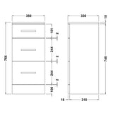 Nuie Mayford Floor Mounted 3 Drawer Storage Unit W350 x D330mm Gloss White PRC136 LD