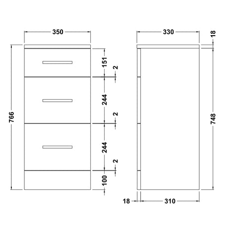 Nuie Mayford Floor Mounted 3 Drawer Storage Unit W350 x D330mm Gloss White PRC136 LD