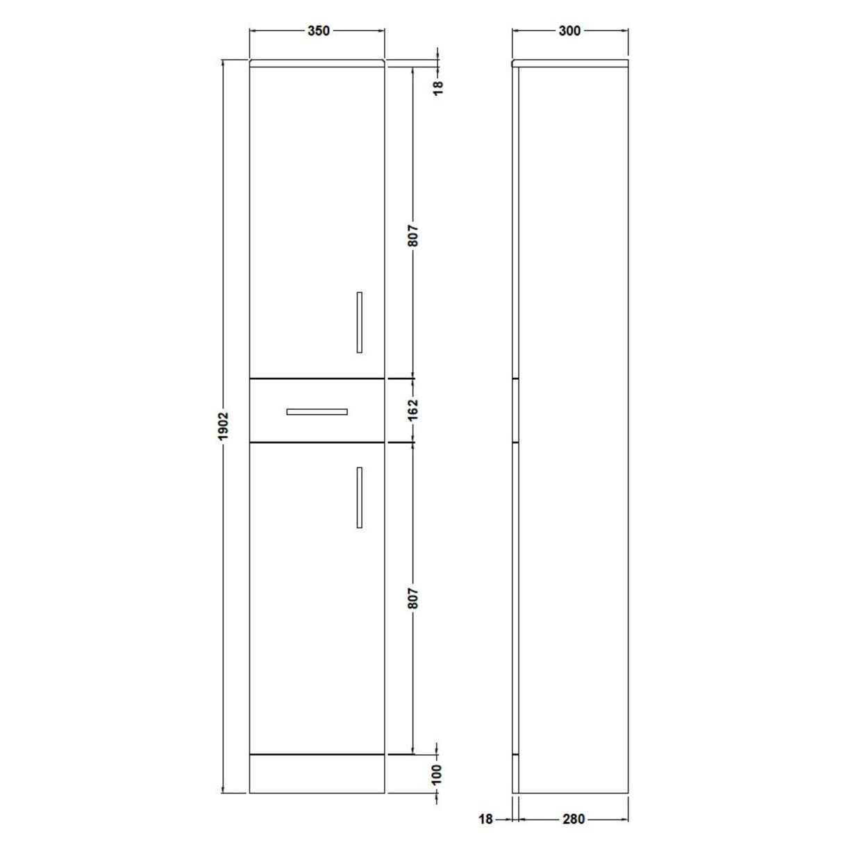 Nuie Mayford 2 Door Floor Mounted Tallboy Storage Unit W350 x D300mm Gloss White PRC163 LD