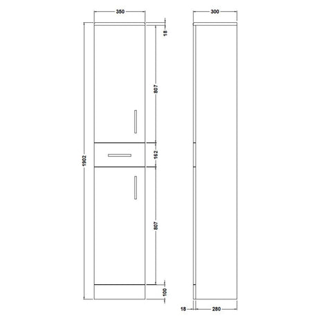 Nuie Mayford 2 Door Floor Mounted Tallboy Storage Unit W350 x D300mm Gloss White PRC163 LD