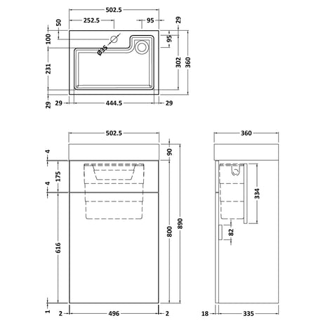 Nuie Athena Combined 2in1 Basin & Toilet Unit 500mm Gloss Grey PRC945CB LD