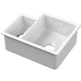 Nuie 1.5 Bowl Ceramic Undermount Kitchen Sink, Central Waste & Overflow 549 x 441 x 195mm Right-Handed - White PS130H22R