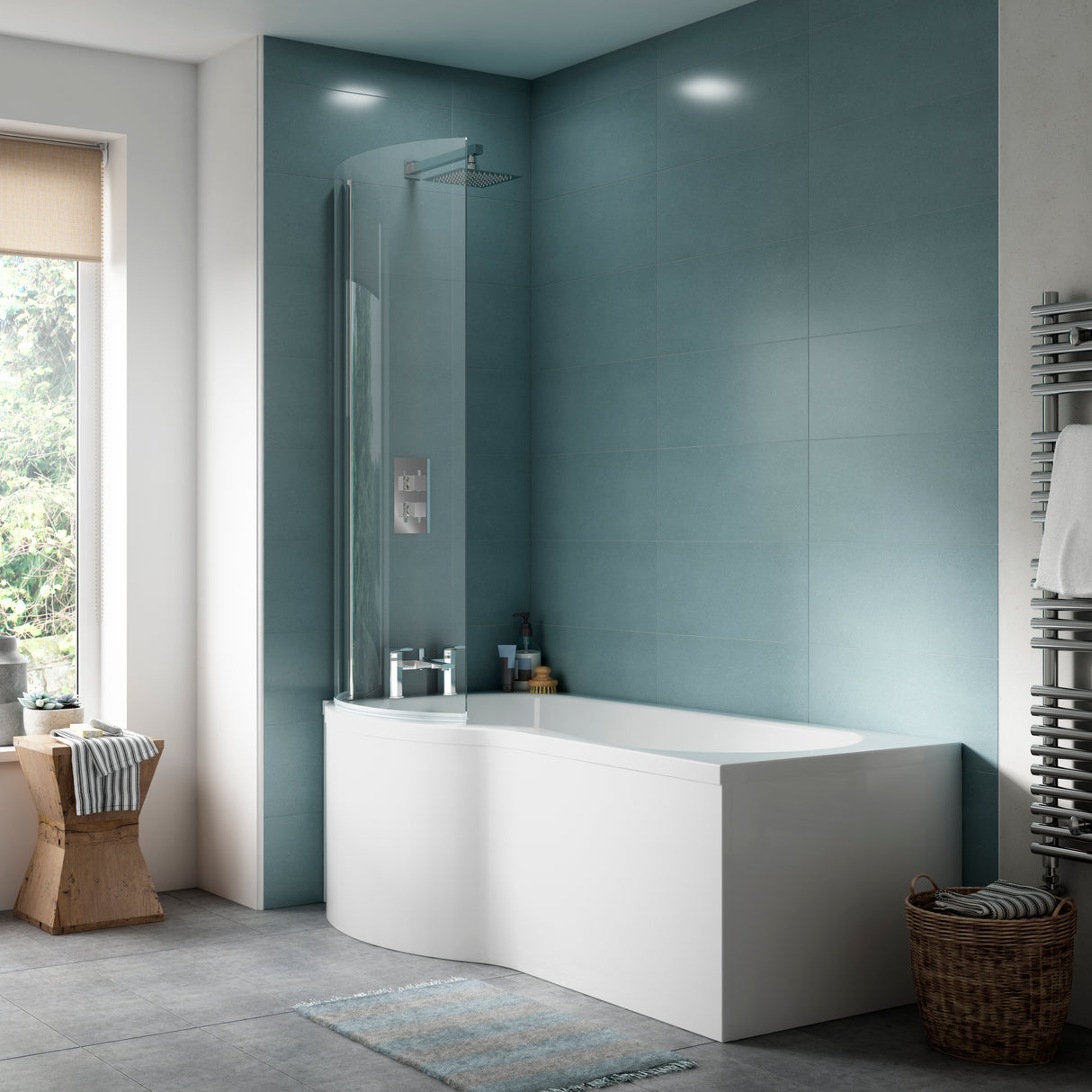 Nuie P-Shaped Shower Bath LH White LS2