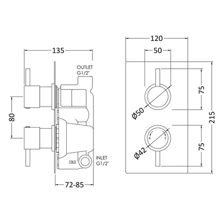 Nuie Round 1 Outlet Thermostatic Concealed Shower Valve Chrome QUEV51 LD