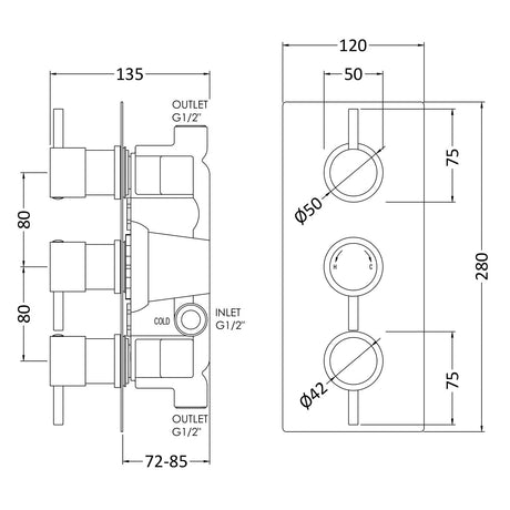 Nuie Round 2 Outlet Thermostatic Concealed Shower Valve Chrome QUEV53 LD