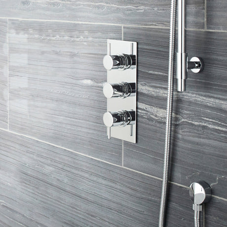 Nuie Round 3 Outlet Thermostatic Concealed Shower Valve With Diverter Chrome QUEV56 LS1