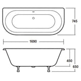 Old London Kenton Double Ended Freestanding Back To Wall Bath L1700 x W745mm - Deacon Leg Set RE1701M1 LD