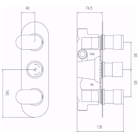 Hudson Reed Reign Round 3 Outlet Thermostatic Concealed Shower Valve With Diverter Chrome REI3417 LD