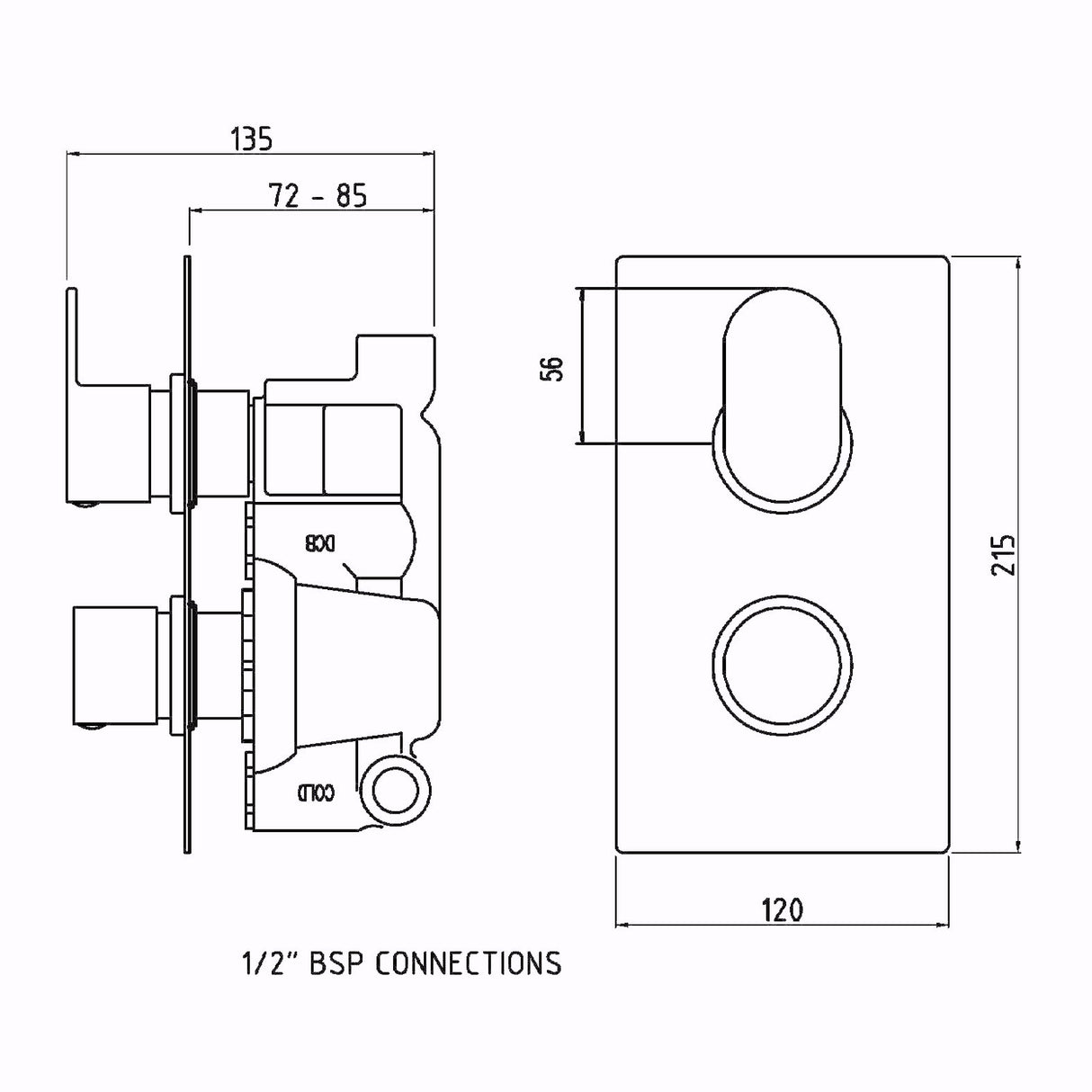 Hudson Reed Reign Twin 2 Outlet Thermostatic Concealed Shower Valve With Diverter Chrome REI3607 LD