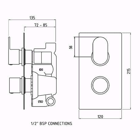 Hudson Reed Reign Twin 2 Outlet Thermostatic Concealed Shower Valve With Diverter Chrome REI3607 LD