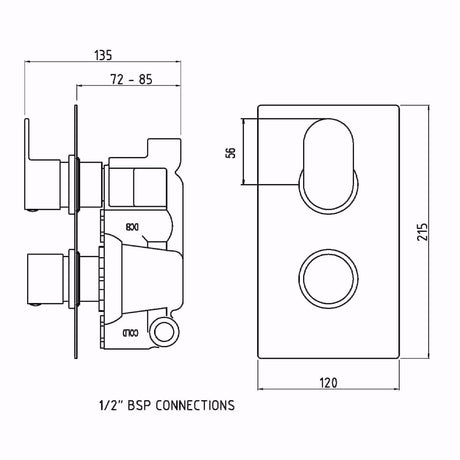 Hudson Reed Reign Twin 1 Outlet Thermostatic Concealed Shower Valve Chrome REI3610 LD