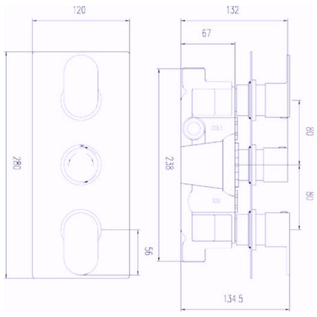 Hudson Reed Reign Triple 2 Outlet Thermostatic Concealed Shower Valve Chrome REI3611 LD