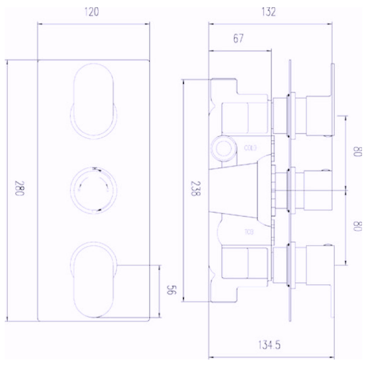 Hudson Reed Reign Triple 3 Outlet Thermostatic Concealed Shower Valve With Diverter Chrome REI3617 LD