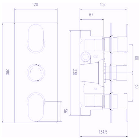Hudson Reed Reign Triple 3 Outlet Thermostatic Concealed Shower Valve With Diverter Chrome REI3617 LD