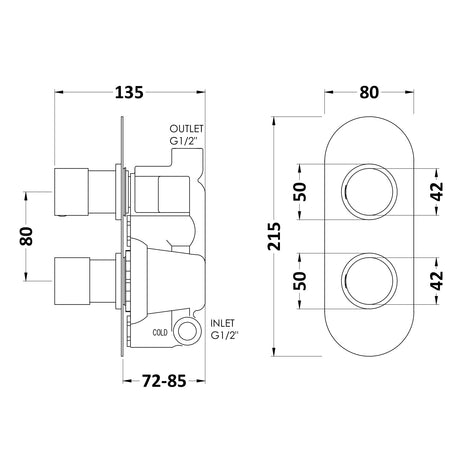 Hudson Reed Round Twin 1 Outlet Thermostatic Concealed Shower Valve Chrome RNDTW01 LD